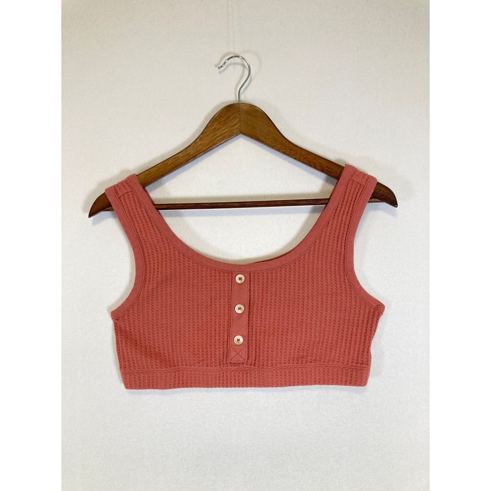 Boho Old Navy Womens Large Terracotta Waffle Knit Henley Sleeveless Crop Top